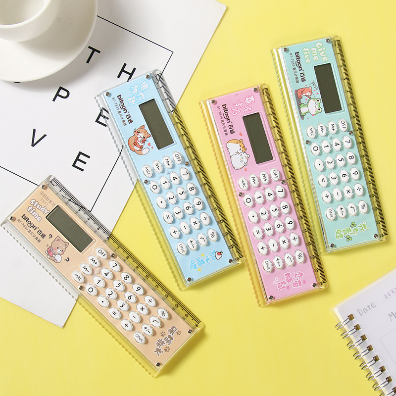 Ruler Calculator Cartoon Students' Supplies Learning Stationery Ruler Mini Electronic Gift Calculator