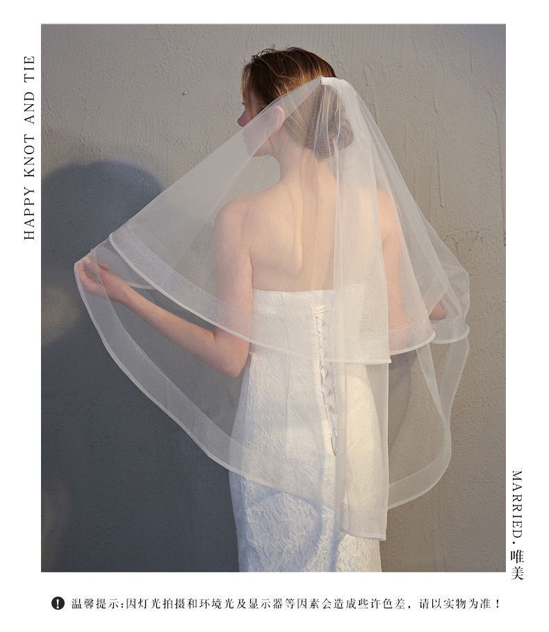 韩式简约双层头纱软网带发梳遮面纱派对拍照婚纱配饰新娘头纱特价
