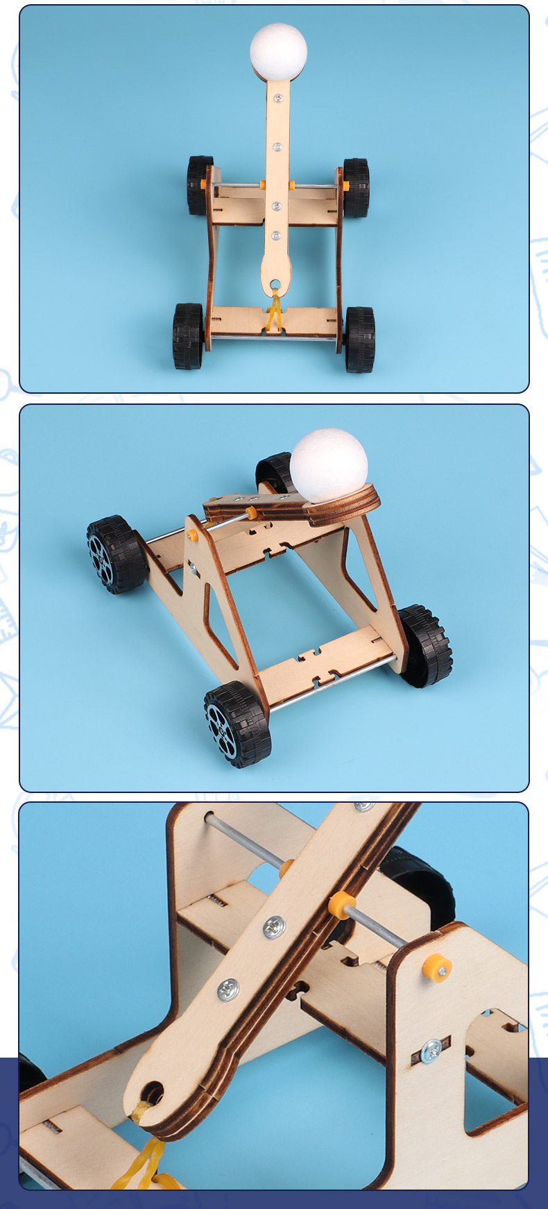 科技小制作diy小学生手工科学实验幼园益智木制材料包玩具投石车