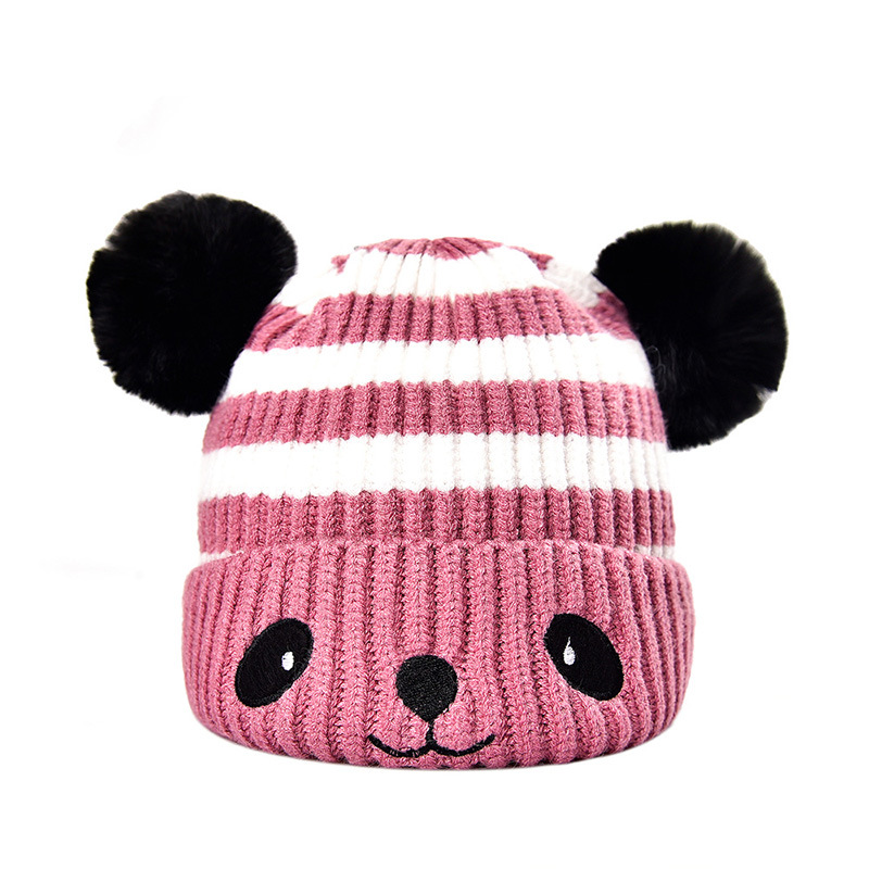 Baby Boys and Girls Fur Ball Knitted Earflaps Cap Autumn and Winter New Woolen Cap Cartoon Hat Children Hat Thickened Warm Hat