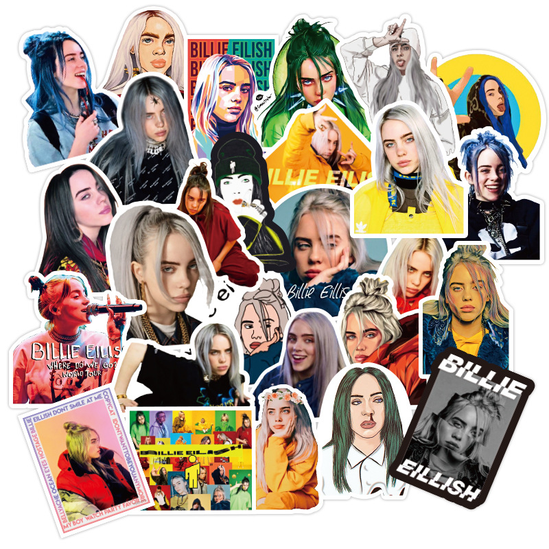 50张歌手billie eilish贴纸贴纸拉杆箱防水吉他滑板涂鸦贴纸车贴