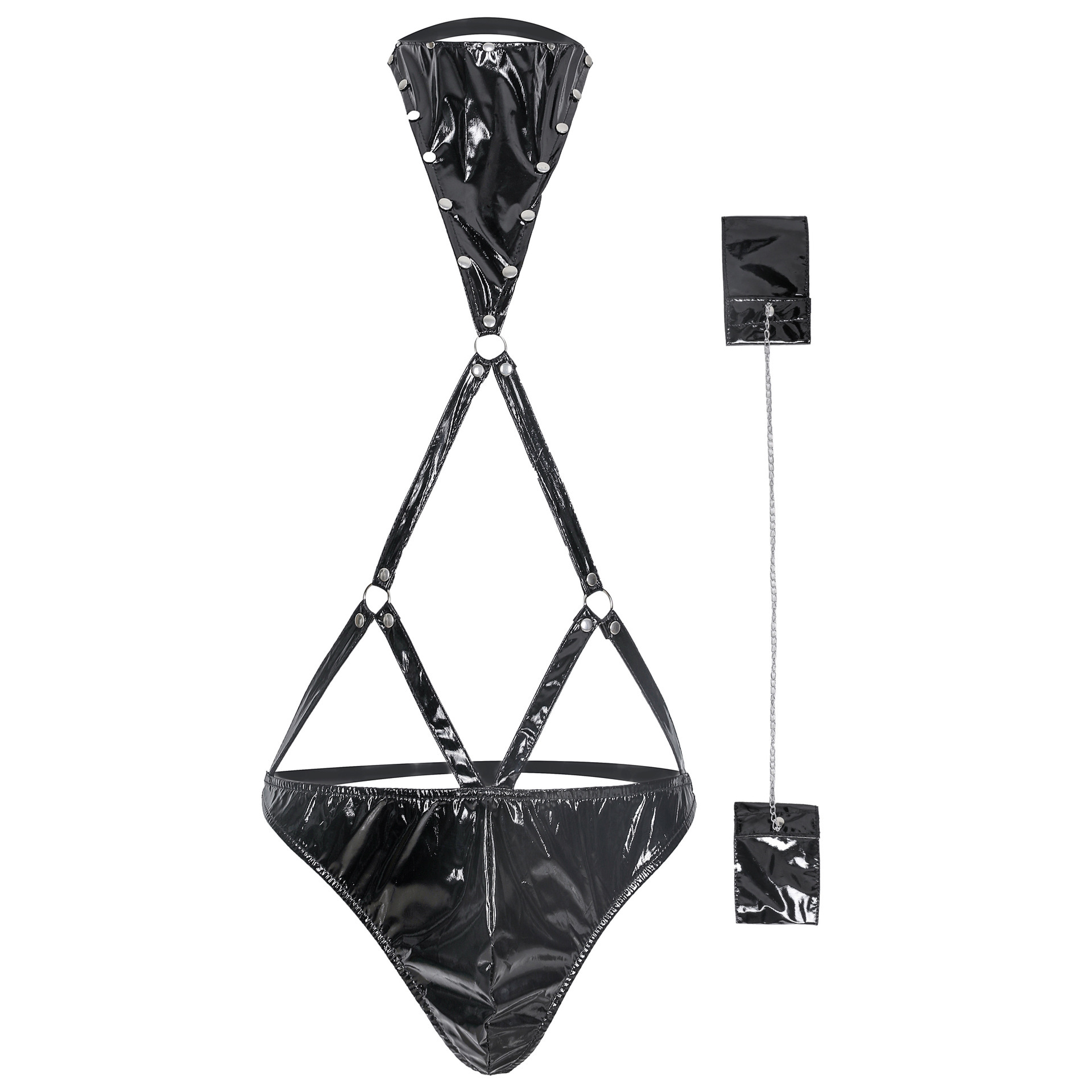 一件代发男士情趣内衣 夜店男款漆皮装 镂空连体衣 皮质睡衣 男式