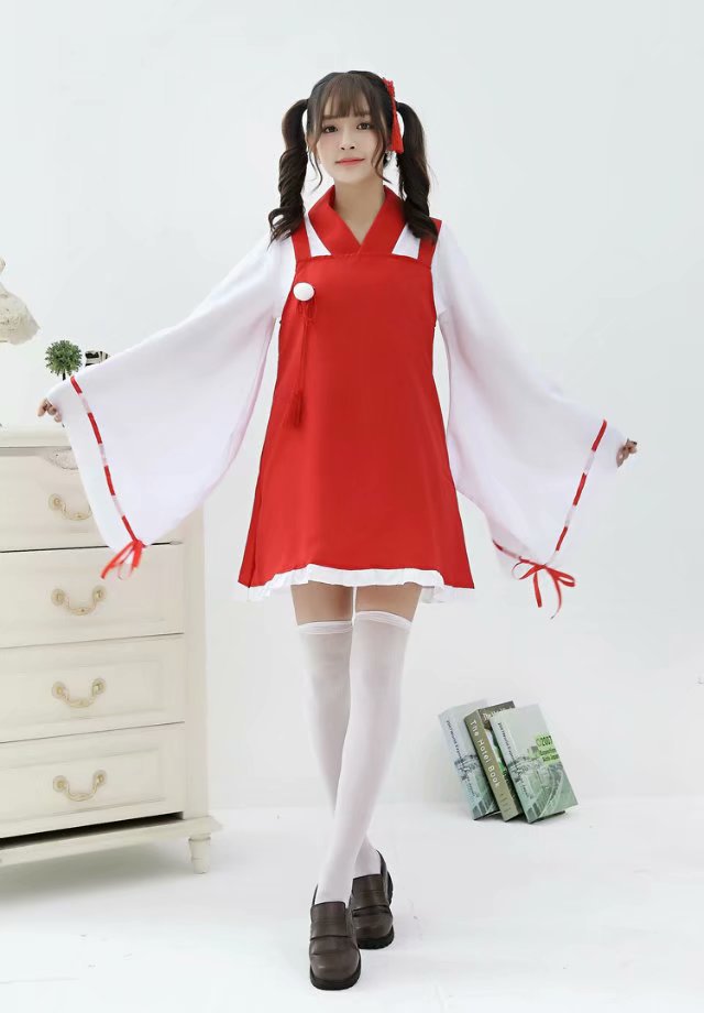 日本 新月和风 改良版和服犬夜叉桔梗 巫女女装cosplay红白和服装采购