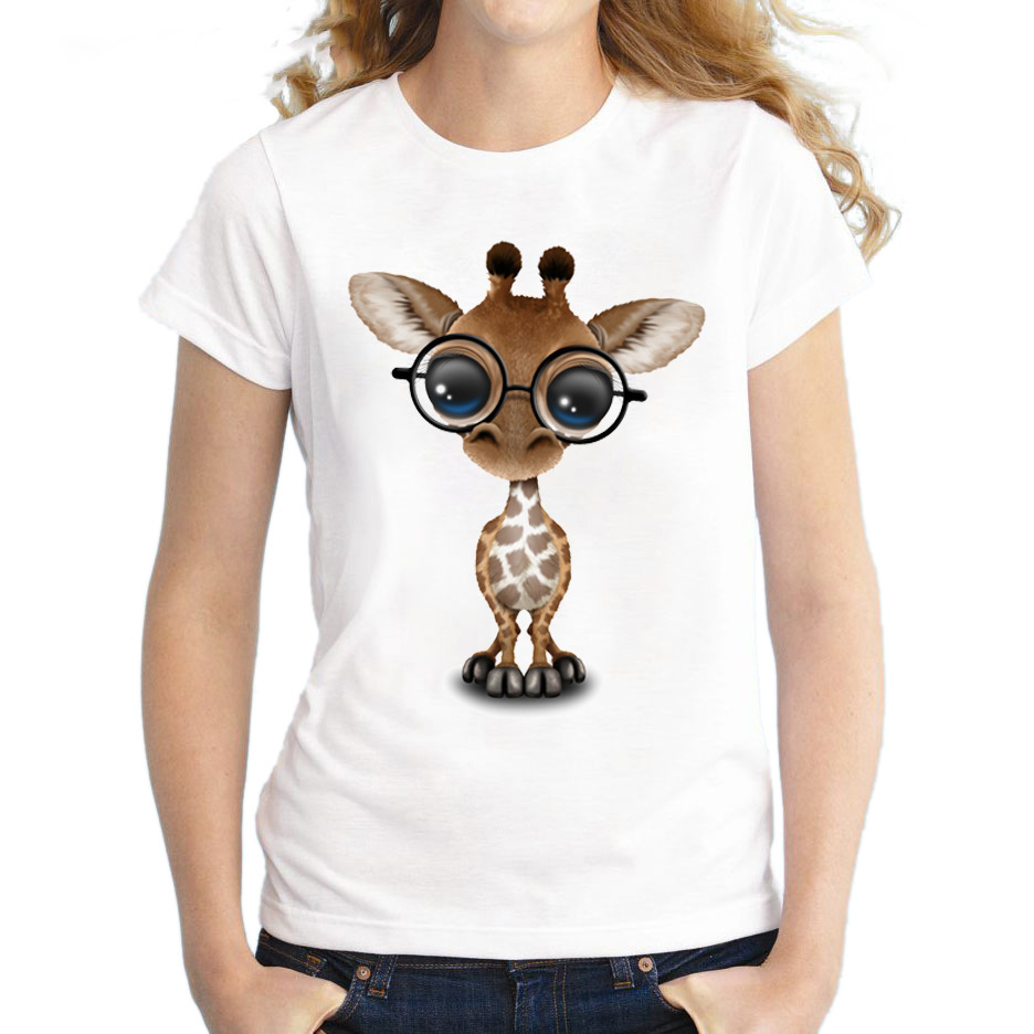 2021短袖女装t恤休闲女学生长颈鹿印花衣服女装跨境