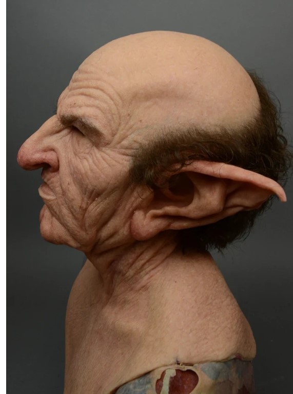 万圣节新款老奶奶爷爷人脸假发老人面具头套 尖耳朵老人头面具