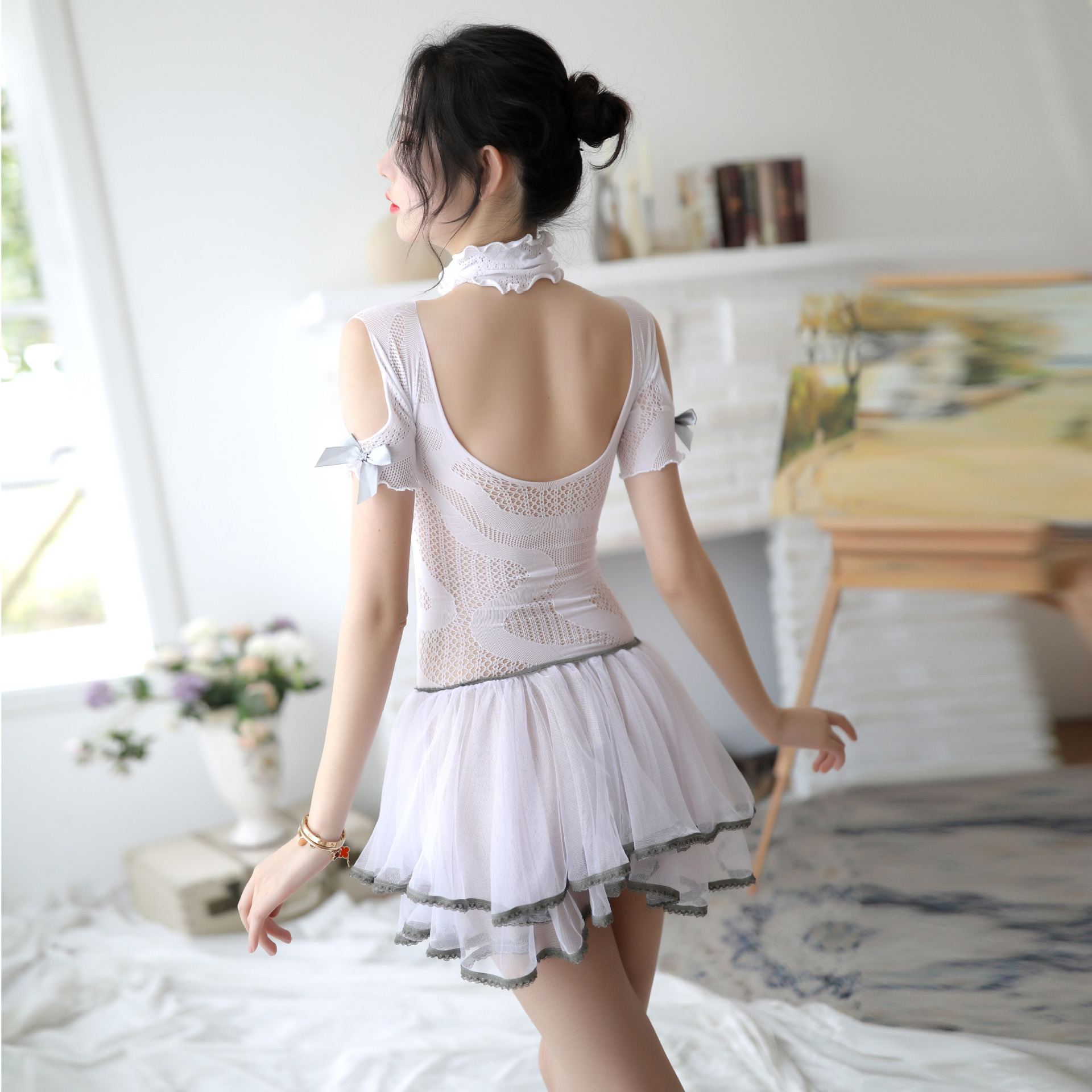 8561一件代发情趣内衣新娘制服白色蕾丝清纯甜美婚纱性感透明公主