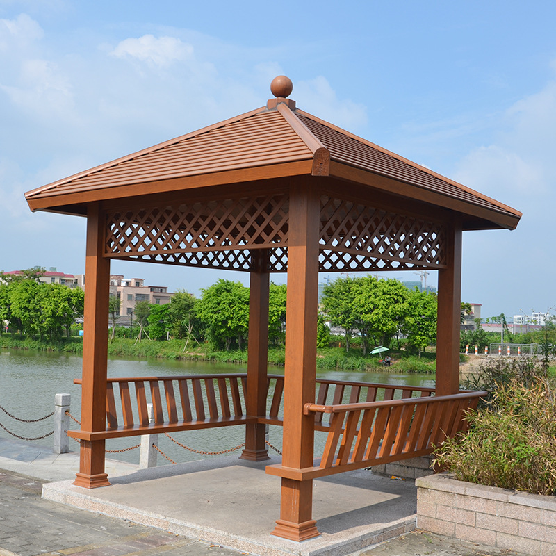 新中式凉亭 别墅小院小亭子户外四角凉亭 防腐木纹古建铝合金凉亭