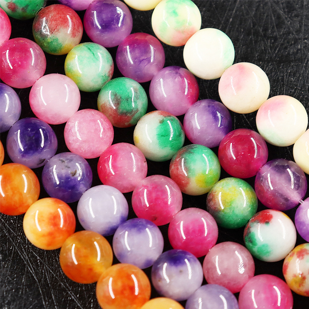 12mm云南七彩玉石义乌地摊货diy配件饰半成品纽扣玛瑙圆串散珠子