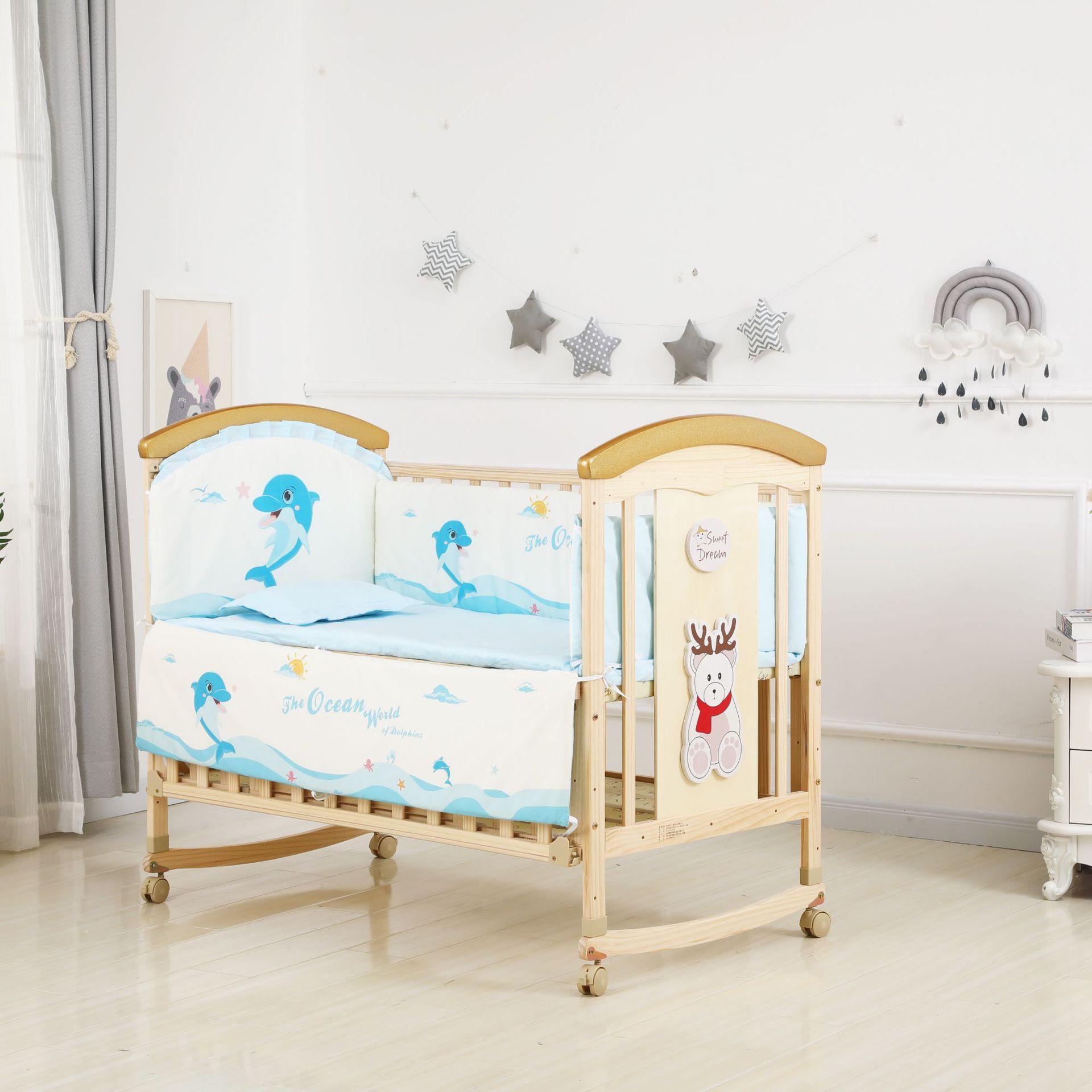 多功能婴儿床可移动多功能宝宝摇床bb新生儿实木无漆儿童拼接大床