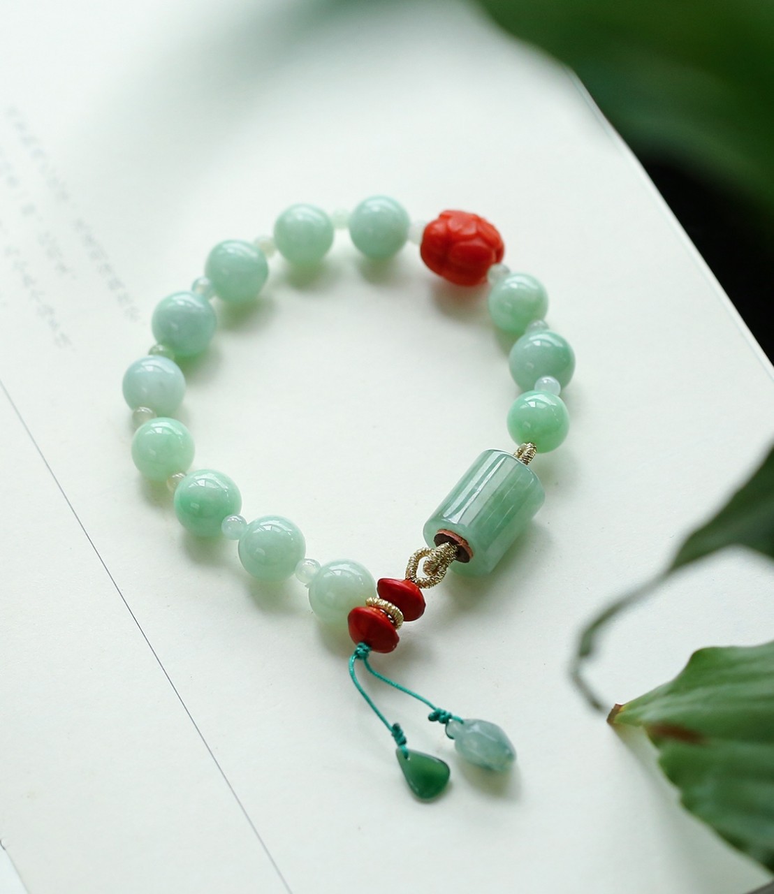 缅甸天然a货翡翠单圈手链 点缀南红柿子翡翠桶珠民族风女一件代发