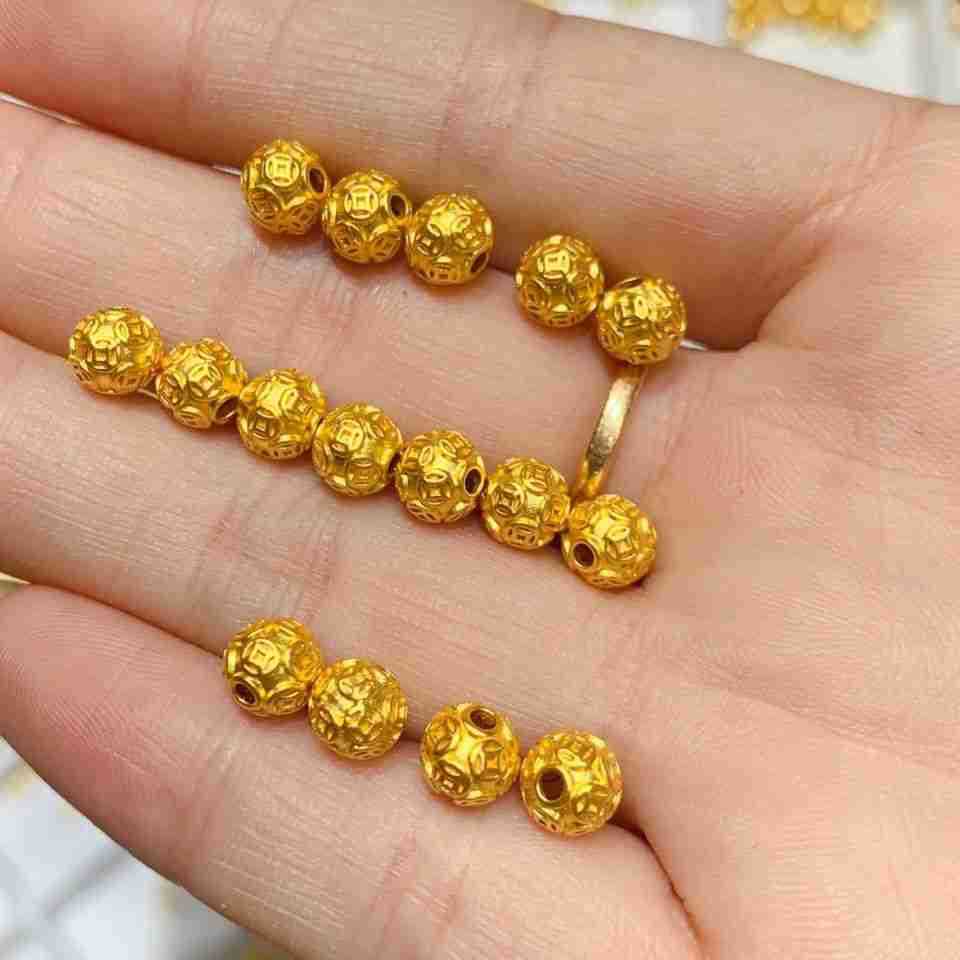 3d硬金999足黄金铜钱串珠钱币转运珠编绳手串路路通男女款吊坠