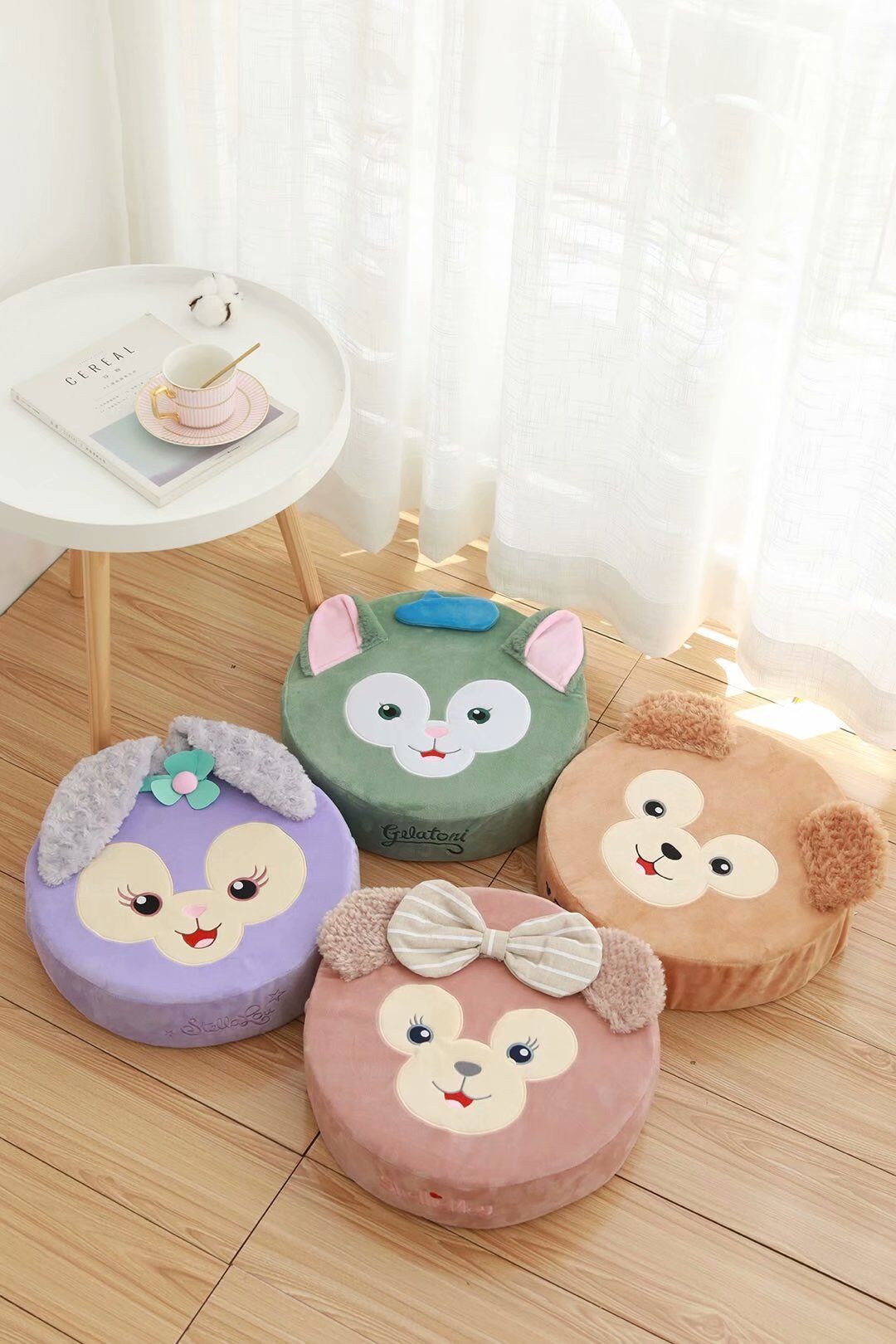 可拆卸卡通小动物圆形加厚坐垫可爱榻榻米坐垫冬季毛绒椅垫靠垫
