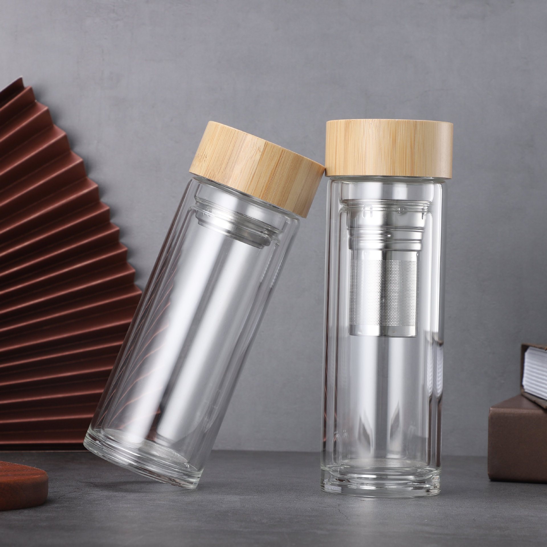 厂家直供双层高硼硅玻璃杯时尚茶水分离杯便携男女士礼品杯