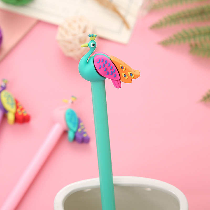 Creative Student Gel Pen Cartoon Peacock Shape Ball Pen Cute Learning Office Stationery Black Signature Pen Wholesale