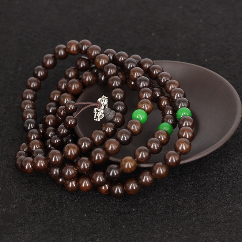 沙尘木 越南沉香皮黑木108颗念珠手链 皮黑木加隔珠手饰佛珠