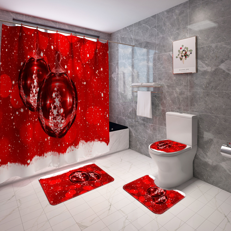 2020 New Simple Style Colorful Christmas Ball Printed Domestic Toilet Floor Mat Thickened Mildew-Proof Shower Curtain E-Commerce Supply