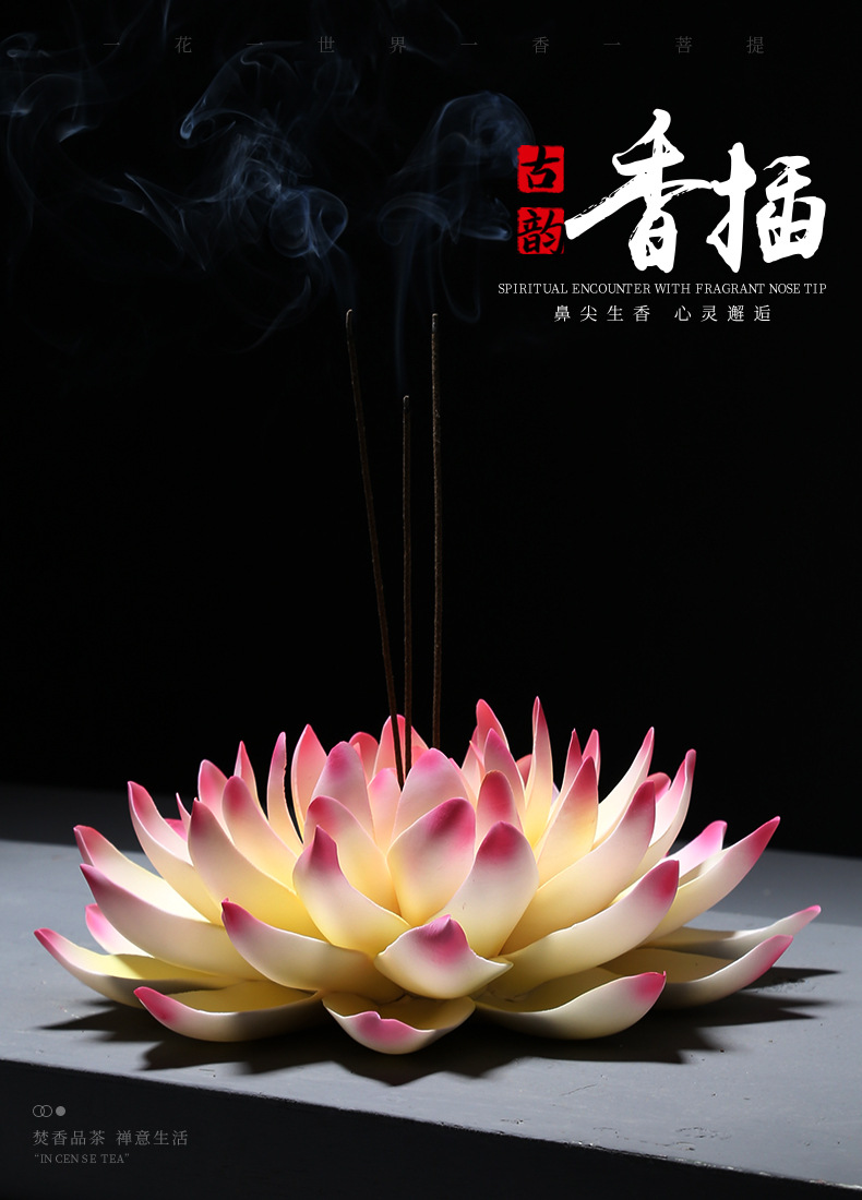 创意德化白瓷纯手工陶瓷睡莲大号荷花莲花香插办公室客厅玄关摆件