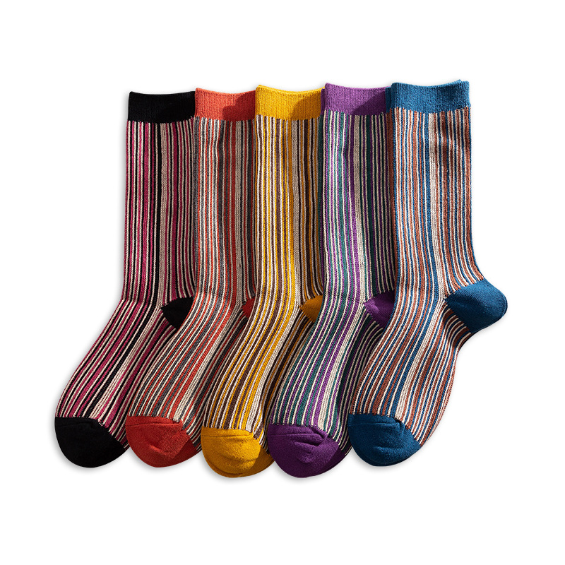 秋冬新品袜子女时尚百搭细竖条纹堆堆袜欧美英伦风ins纯棉中筒袜