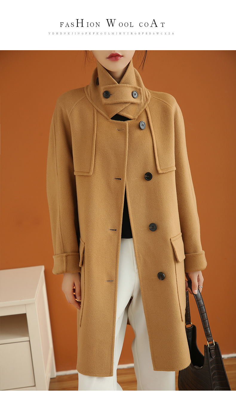 跨境2020秋冬新款双面毛呢大衣女装长款韩版宽松纽扣羊毛呢外套女
