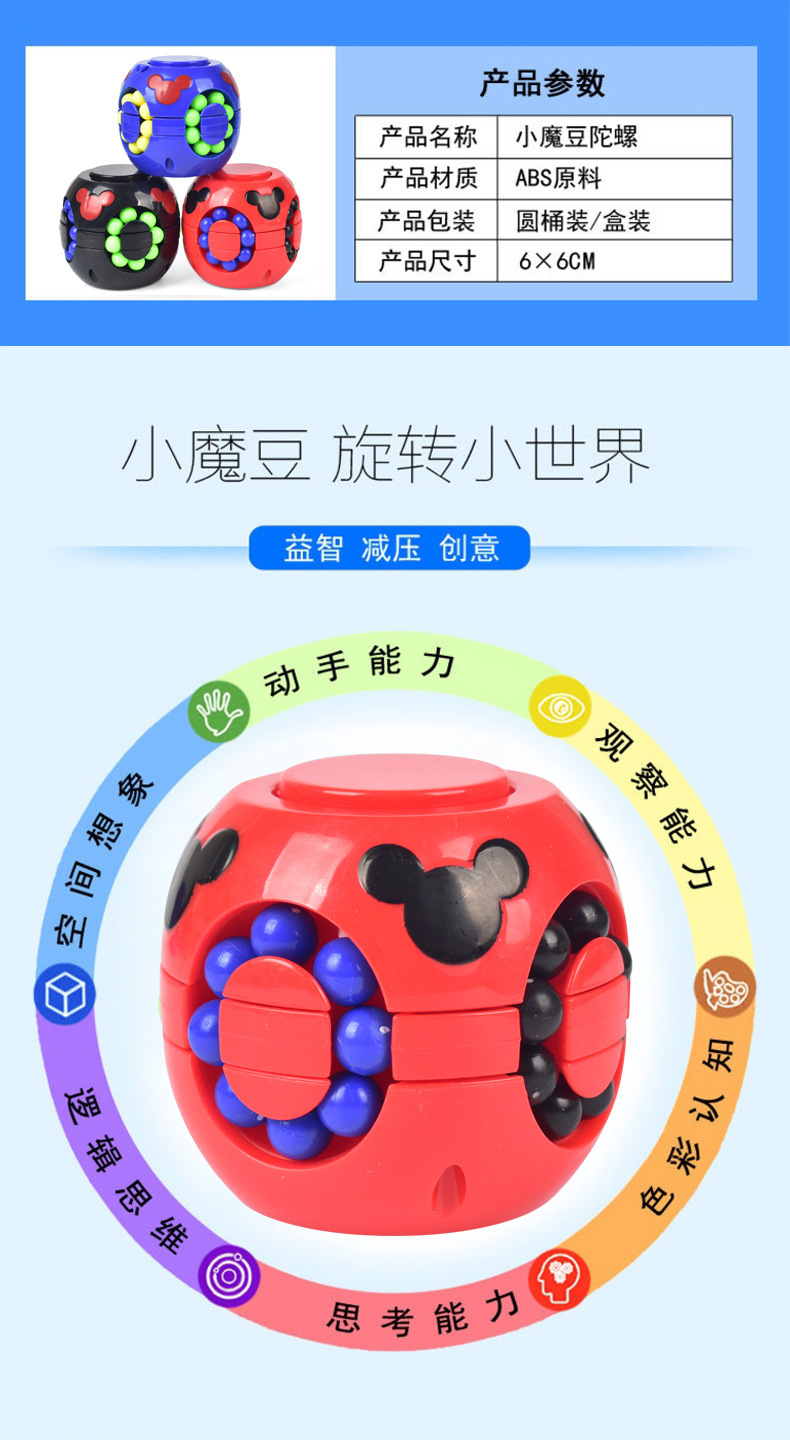 小魔豆可转魔方指尖陀螺儿童智力开发解压减压创意益智地摊玩具
