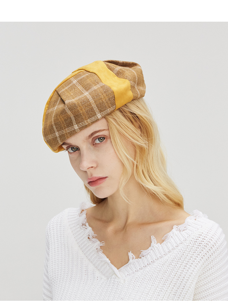 格纹贝雷帽女秋冬英伦复古韩版潮画家帽时髦日系贝雷帽子现货批发采购