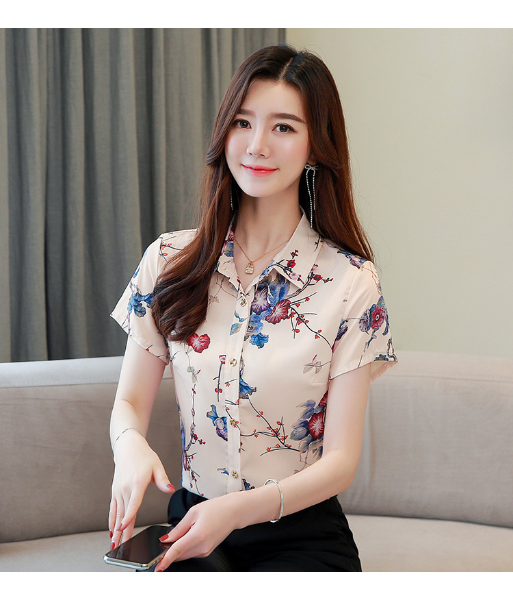 桑蚕丝衬衫女短袖真丝洋气印花气质复古时尚花衬衣杭州丝绸上衣