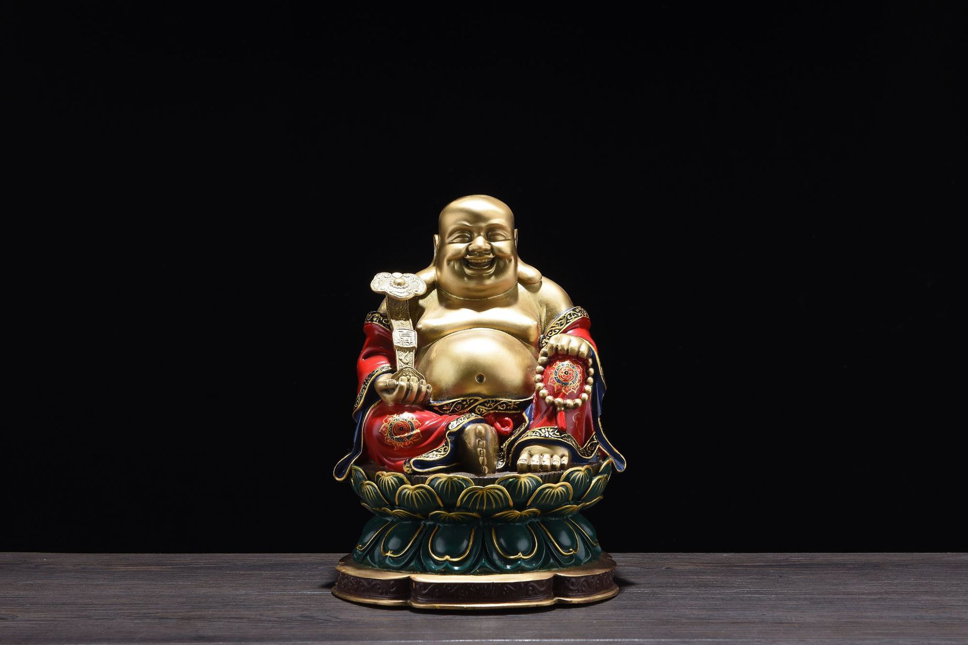 铜弥勒佛摆件纯铜坐莲花笑佛和气生财佛像供奉家用招财笑佛