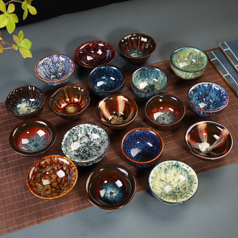 ceramic kiln baked single cup jianzhan teacup tianmu glaze tea cup master cup bamboo-hat type cup tea cup kung fu tea bowl single cup