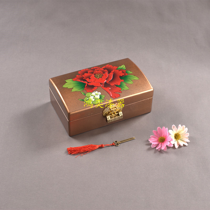 漆器梳妆盒漆画工艺 化妆卸妆用品收纳盒 婚庆礼品饰品首饰盒设计