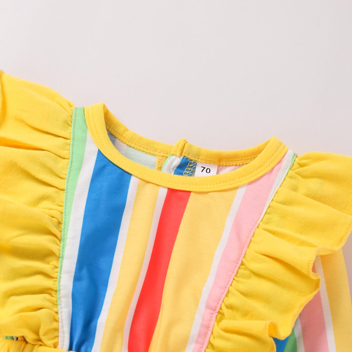 2020跨境新款儿童连身衣女童可爱彩虹袖木耳花边连体裤