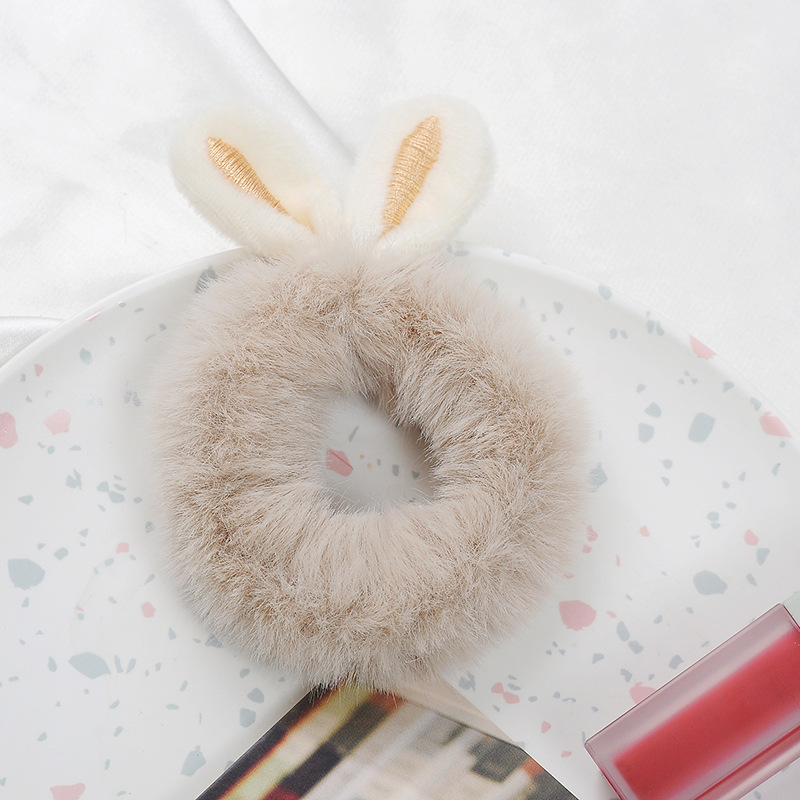 Plush Rabbit Ears Hair Ring Korean Style Geometric Women's Cute Seamless Bulk Handmade Pink Hair Ring