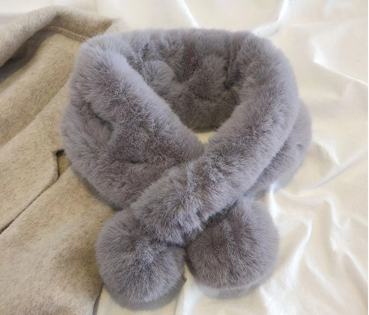 Soft Fur Scarf Winter Cross Ball Scarf Imitate Rex Rabbit Fur Keep Warm Pure Color Fur Collar Spot Delivery