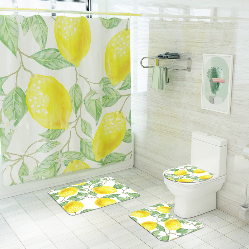 2020 Modern Simple Bathroom Mat Digital Printing Waterproof Lemon Shower Curtain Factory Direct Supply Bathroomset