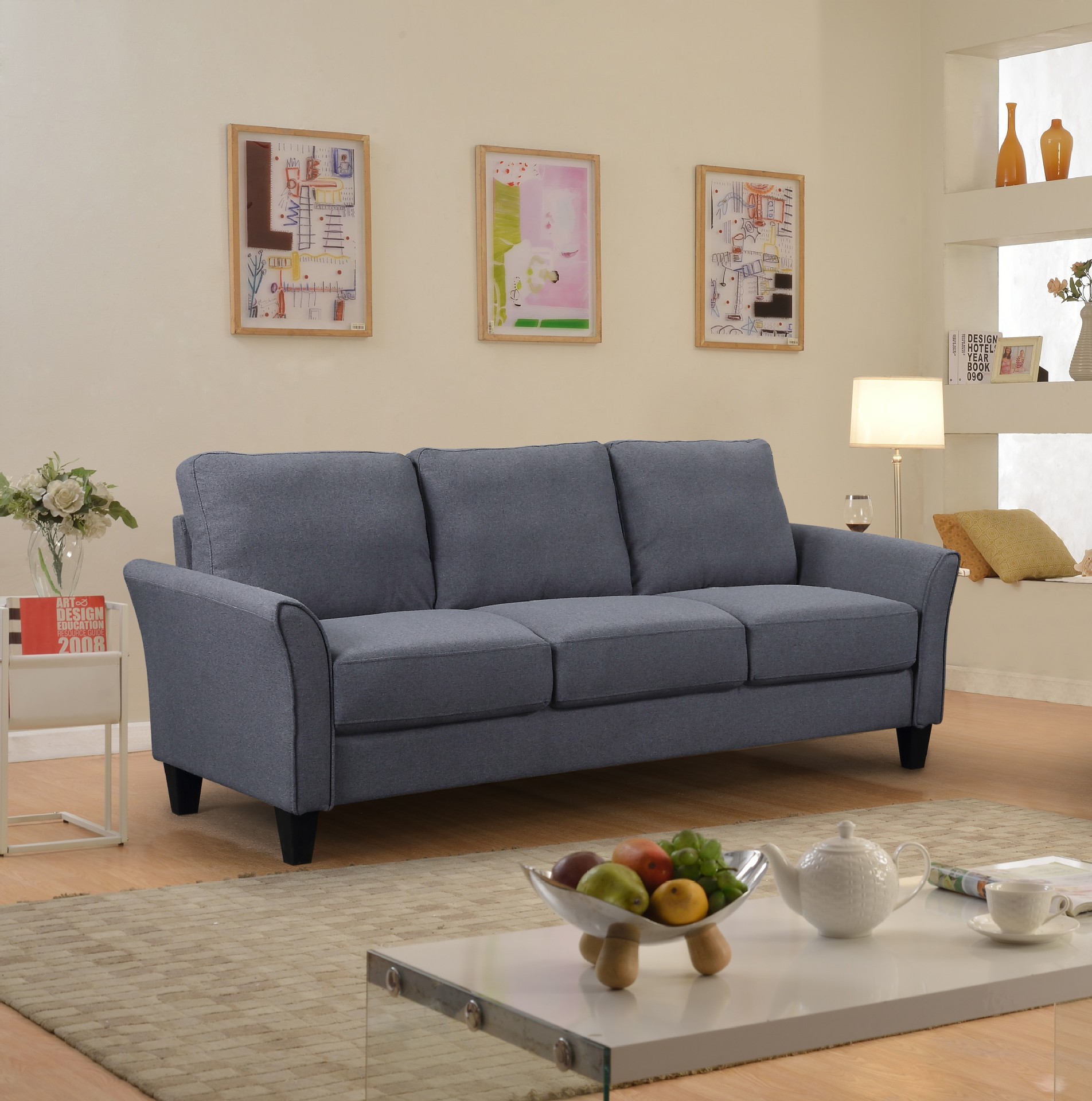 美国仓一件代发分销亚马逊新品三人座软垫沙发