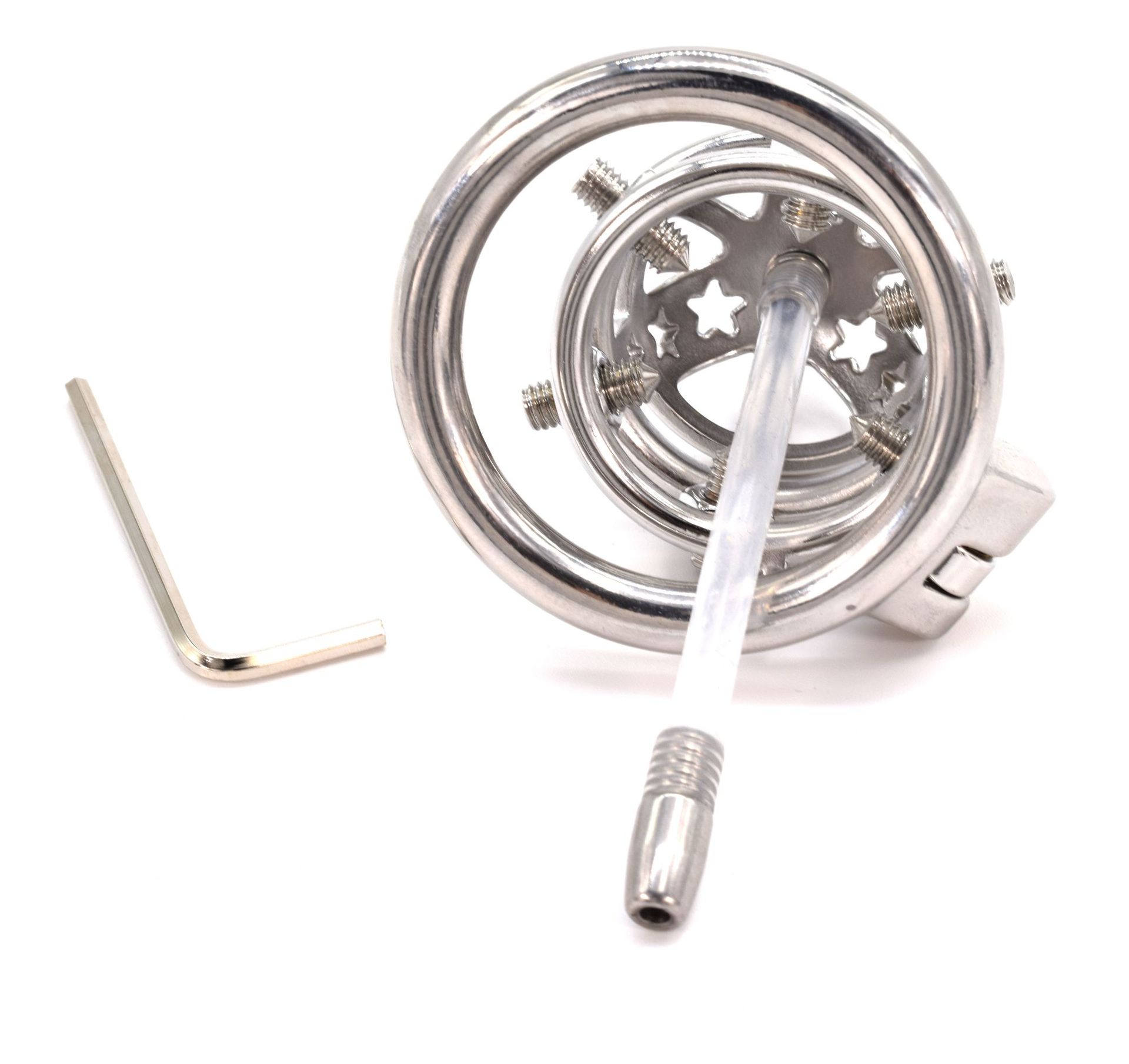 frrk新款短款带铆钉星星款带导管圆弧环贞操装置jj锁sm男用贞洁器