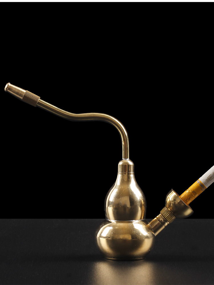纯铜黄铜水烟壶复古老式水过滤烟斗水烟袋水烟筒水烟壶两用型