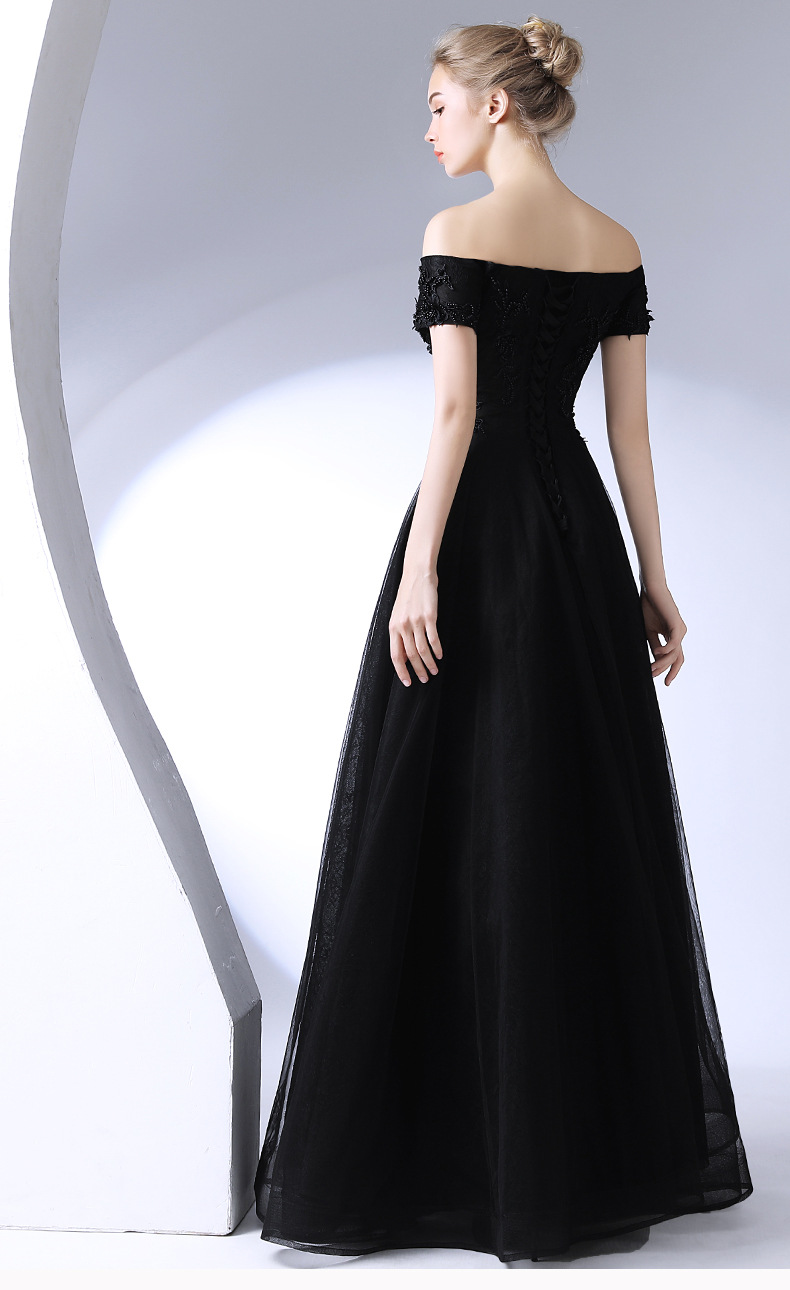 黑色晚礼服2022新款宴会主持人礼服裙长款气质晚宴连衣裙女王气场