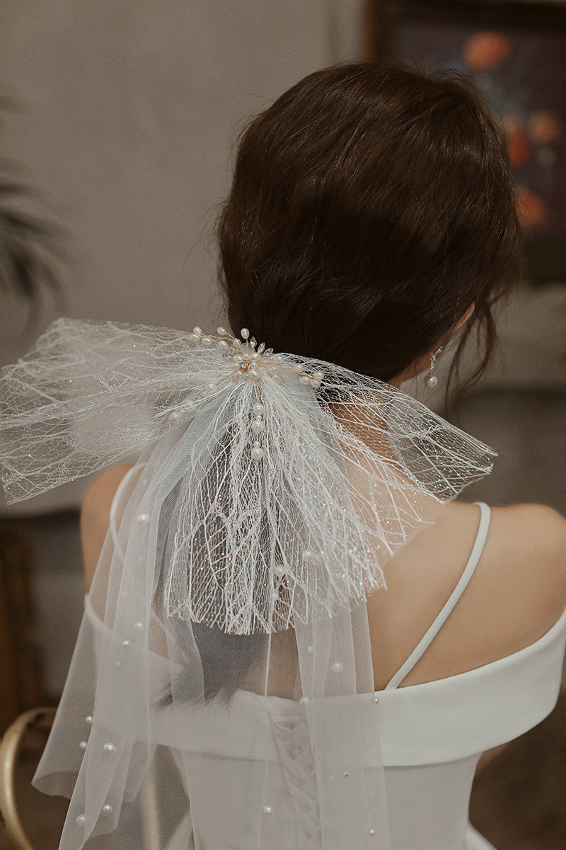 新娘拍照头纱 婚纱礼服短头纱 婚礼造型摄影简约帽纱 ms0002