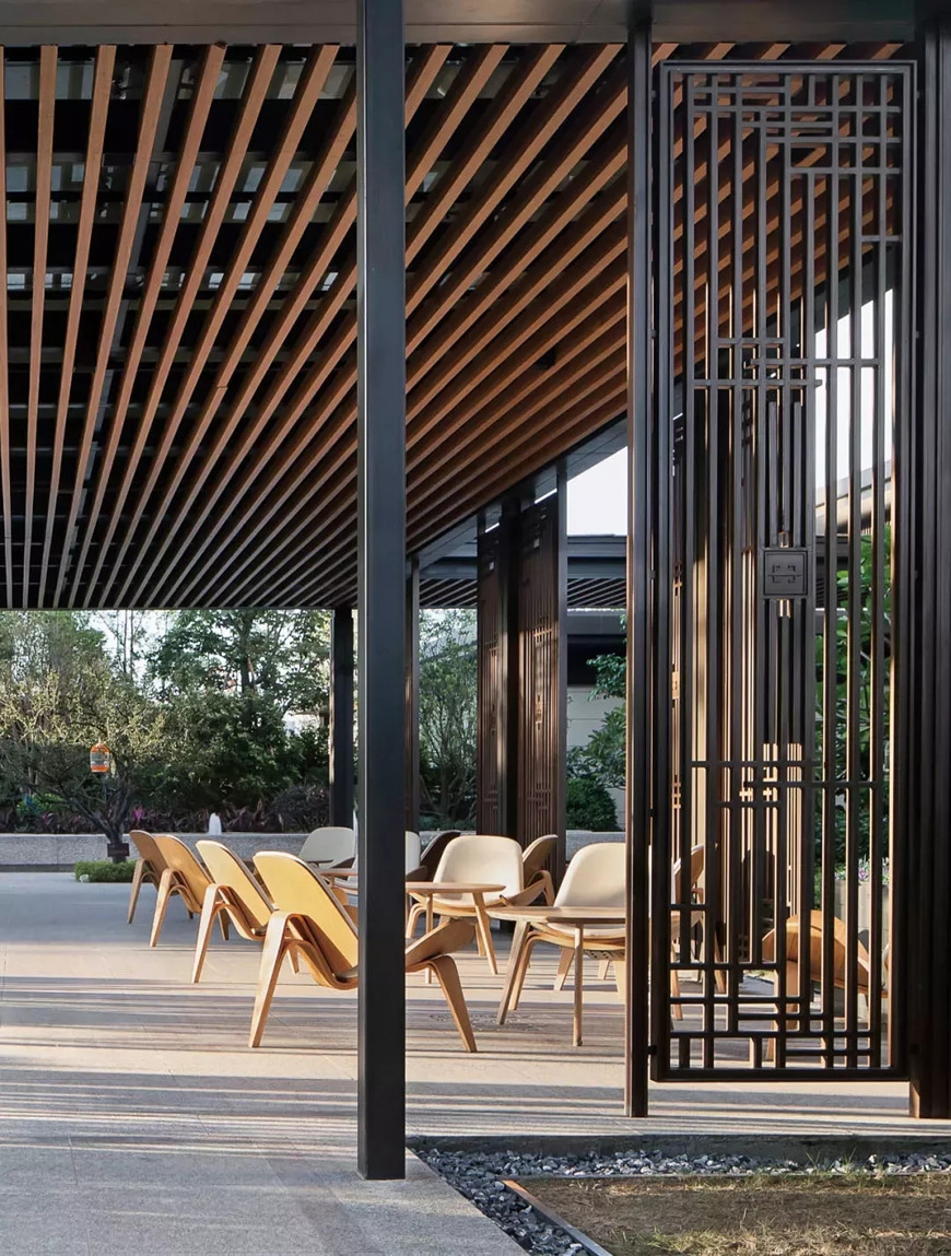 不锈钢连廊屏风隔断定制 新中式景观庭院屏风廊架休息亭金属格栅