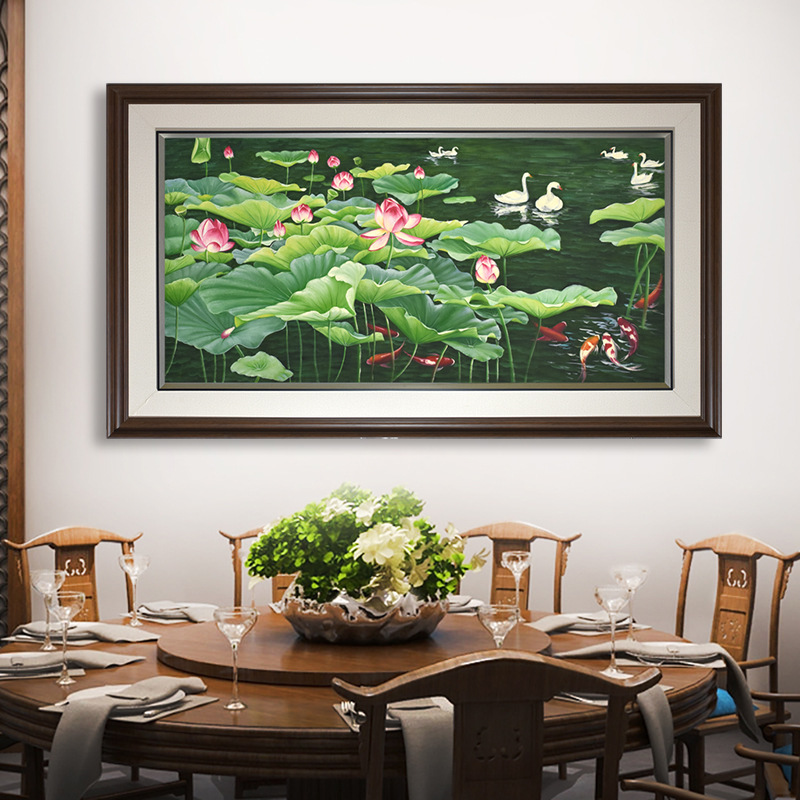 纯手绘荷塘风光装饰画客厅餐厅办公室简约装饰画高清喷绘厂家直销