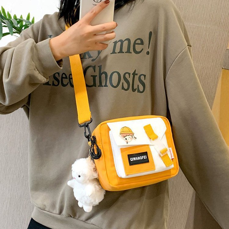 Japanese Ins Vintage Style All-Match Casual Student Small Bags Mobile Phone Bag Korean Style Western Style Girls Contrast Color Messenger Bag