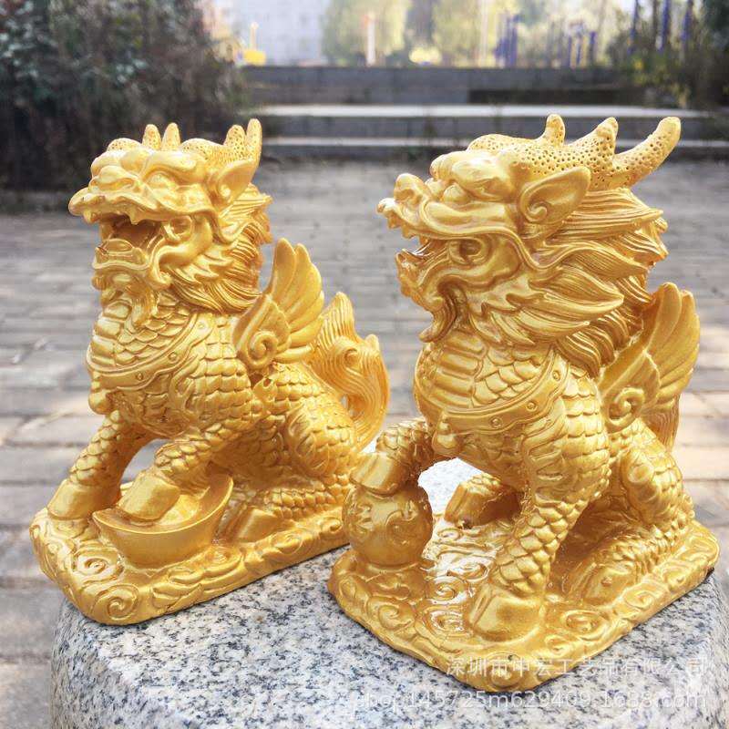 金色麒麟摆件带翅膀中式家居客厅玄关书房办公室装饰摆设  中国风