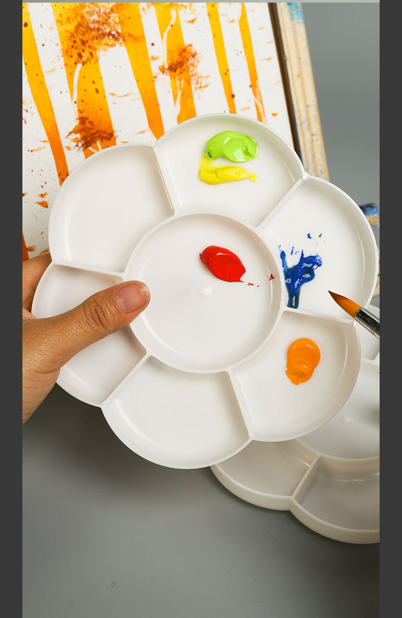 跨境7格水彩颜料调色盘双盖加厚调色防陶瓷梅花形调色盘批发