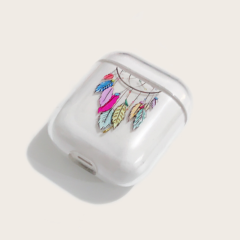 透明硬壳苹果蓝牙耳机保护壳适用airpods2三只羽毛图案厂家定制