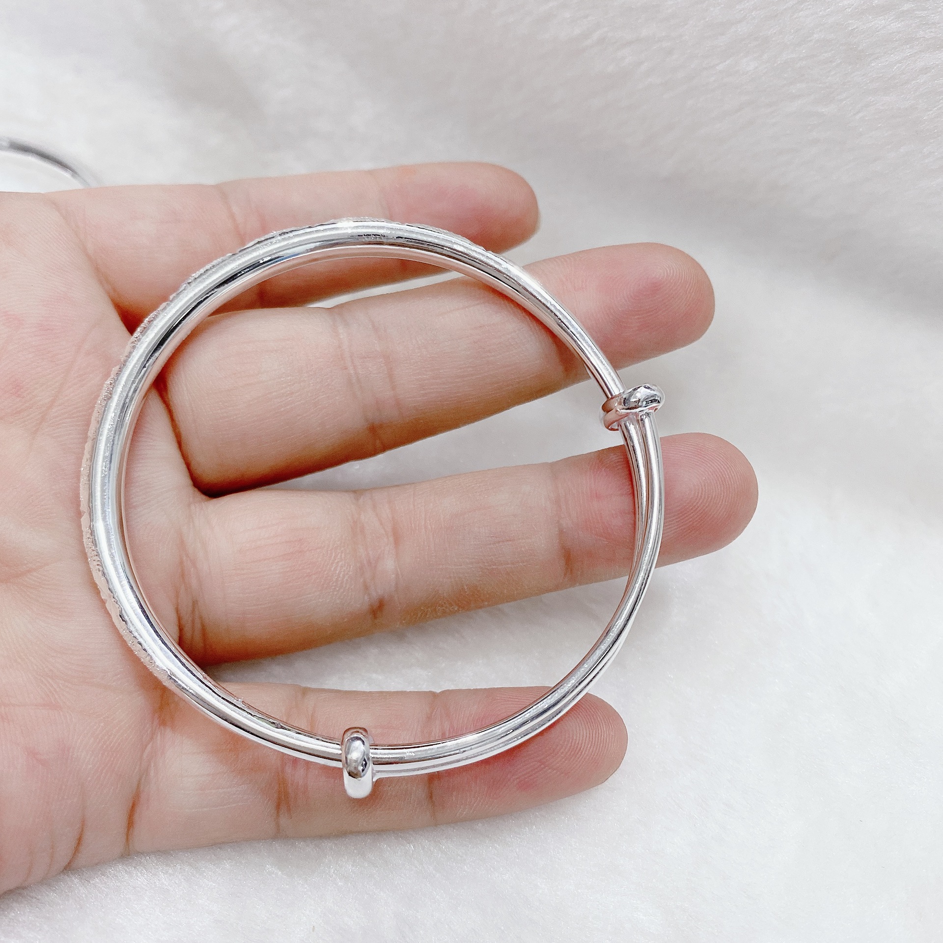 足银s999儿童银手镯 圆肚满天星银镯子 母子款 传统宝宝银饰套装