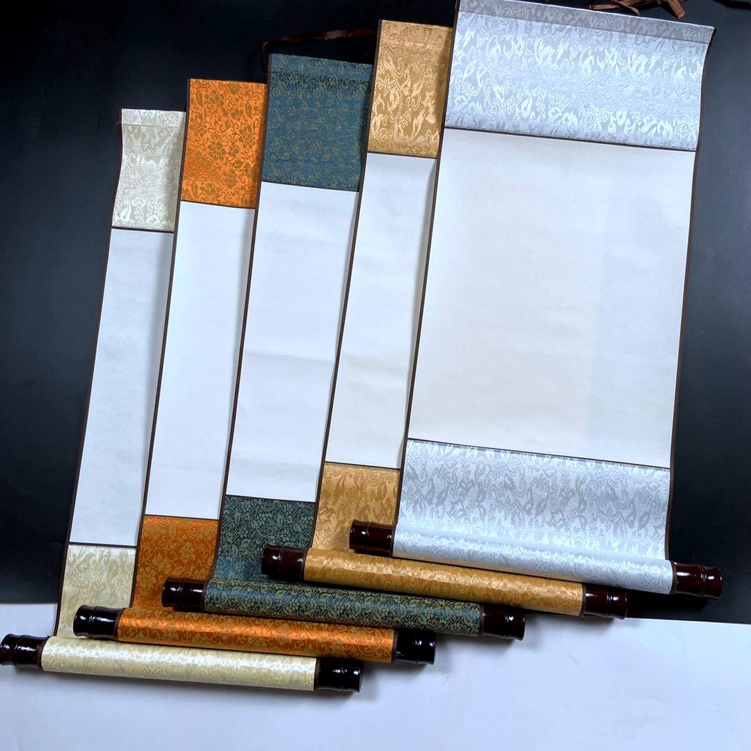 宣纸空白画轴 全锦绫迷你卷轴 书法国画画卷轴挂轴立轴
