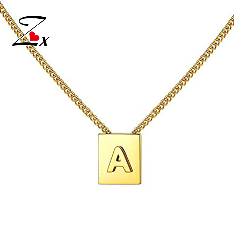 26个英文字母项链亚马逊热销不锈钢方形az字母吊坠