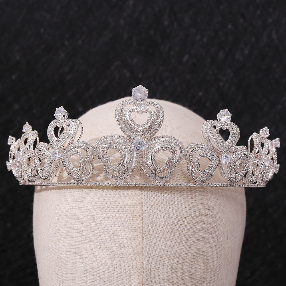 g245新娘配饰镶白锆心型王冠 婚纱发饰韩式铜爪婚庆发箍大皇冠