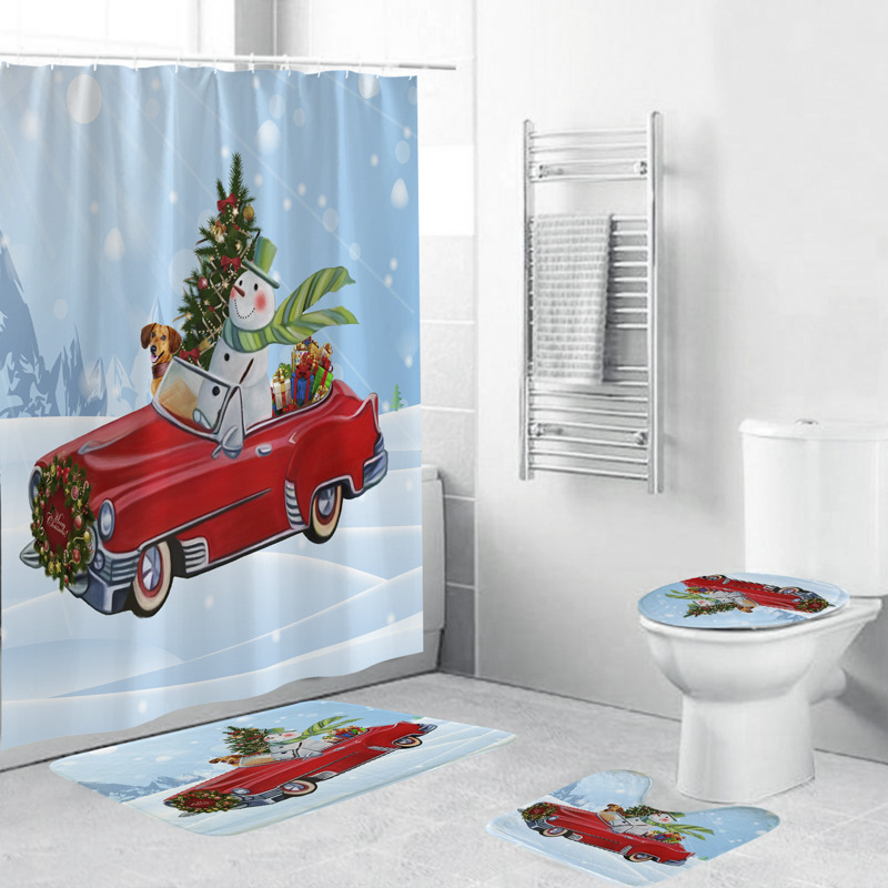 Cross-Border Supply Children Cute Cartoon Christmas Tree Snowman Car Shower Curtain 3D Digital Printing Waterproof Bathroom Curtain