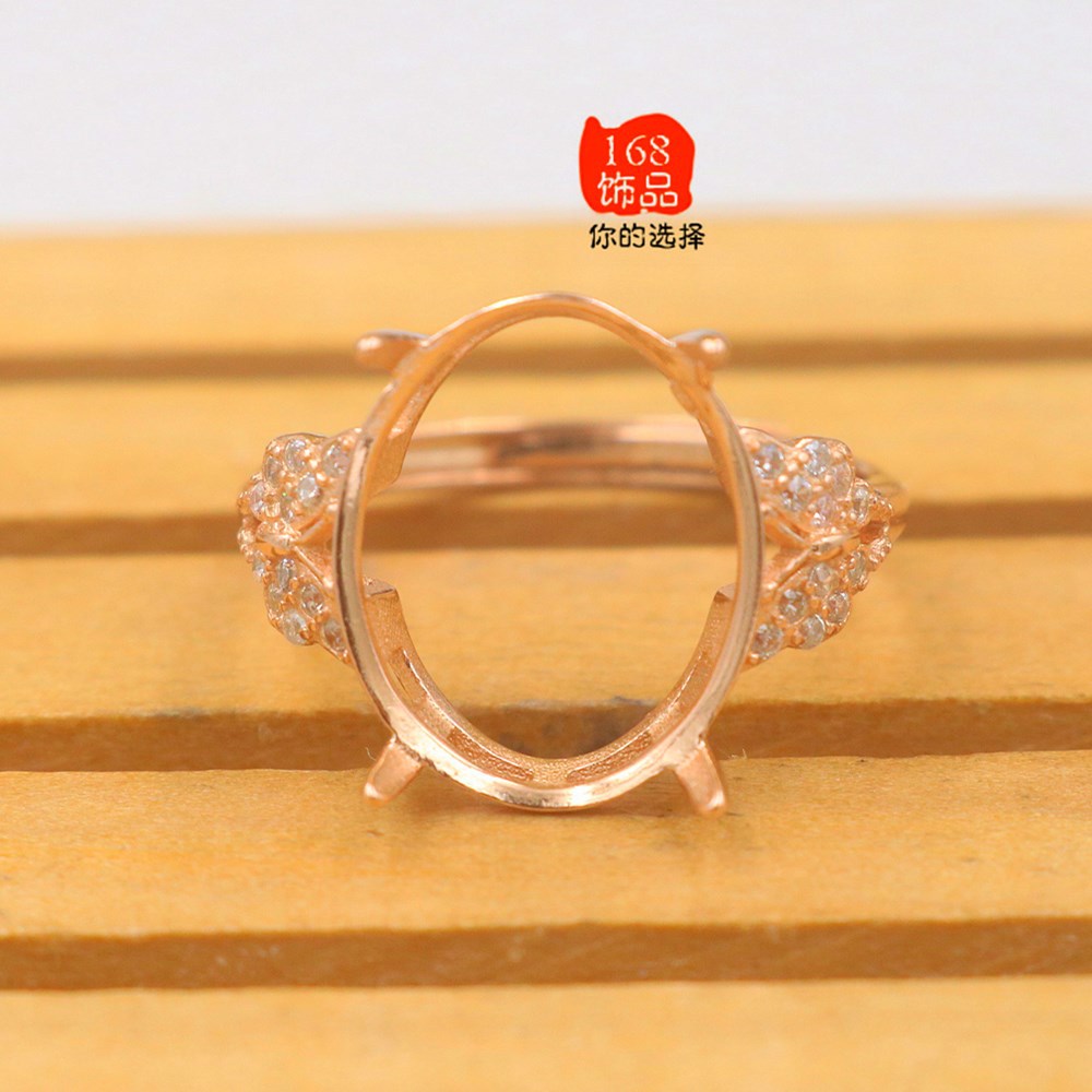 开口蛋形女戒托15*17mm新款 翡翠玉石银戒托 女式s925戒指空托